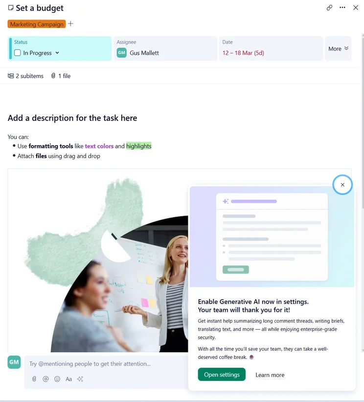 Screenshot of Wrike dashboard. Source: Tech.co testing