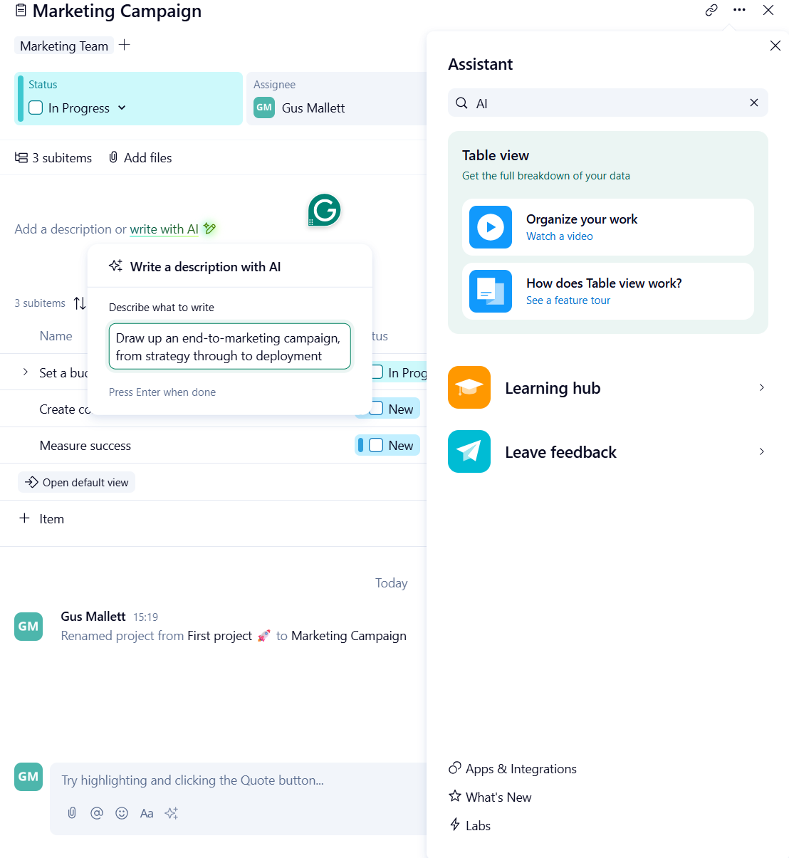 Screenshot of Wrike AI Tool. Source: Tech.co testing