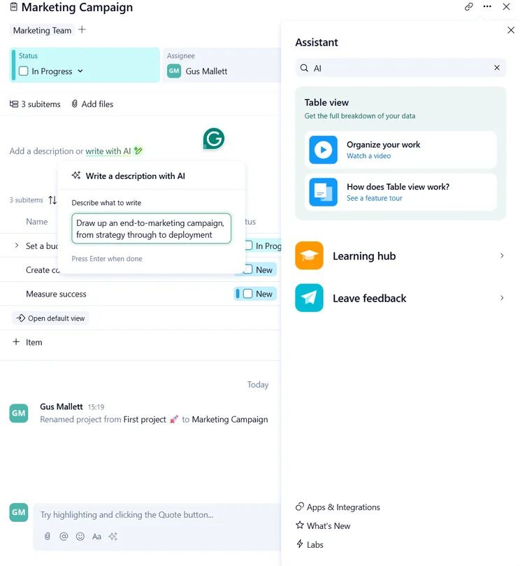 Screenshot of Wrike AI Tool. Source: Tech.co testing