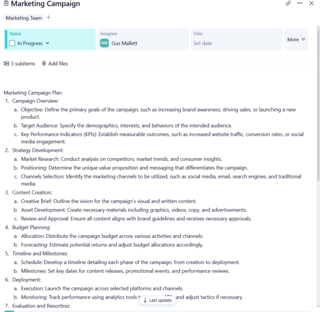 Screenshot of Wrike AI tool. Source: Tech.co testing