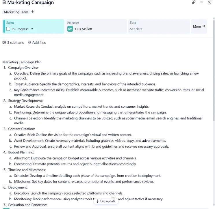 Screenshot of Wrike AI tool. Source: Tech.co testing