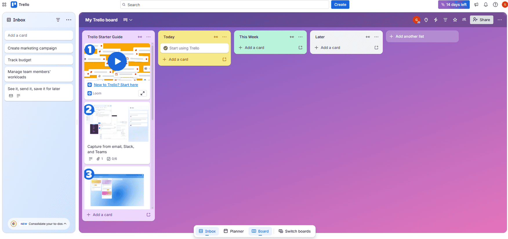 Screenshot of Trello board view. Source: Tech.co testing