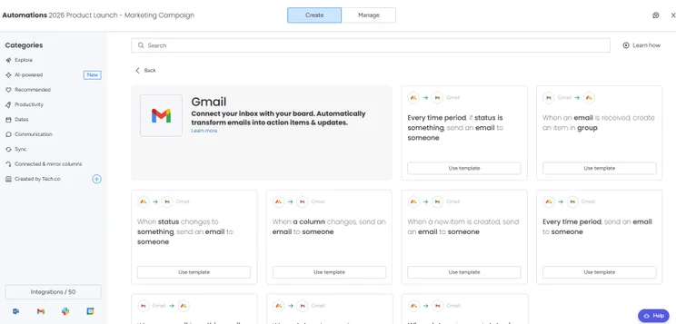 monday work management Gmail automation options