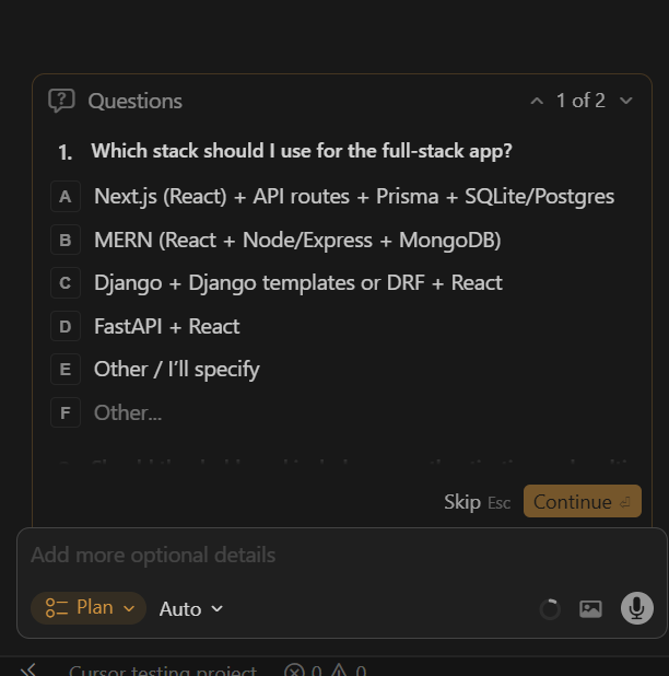 Screenshot of Cursor. Source: Tech.co testing