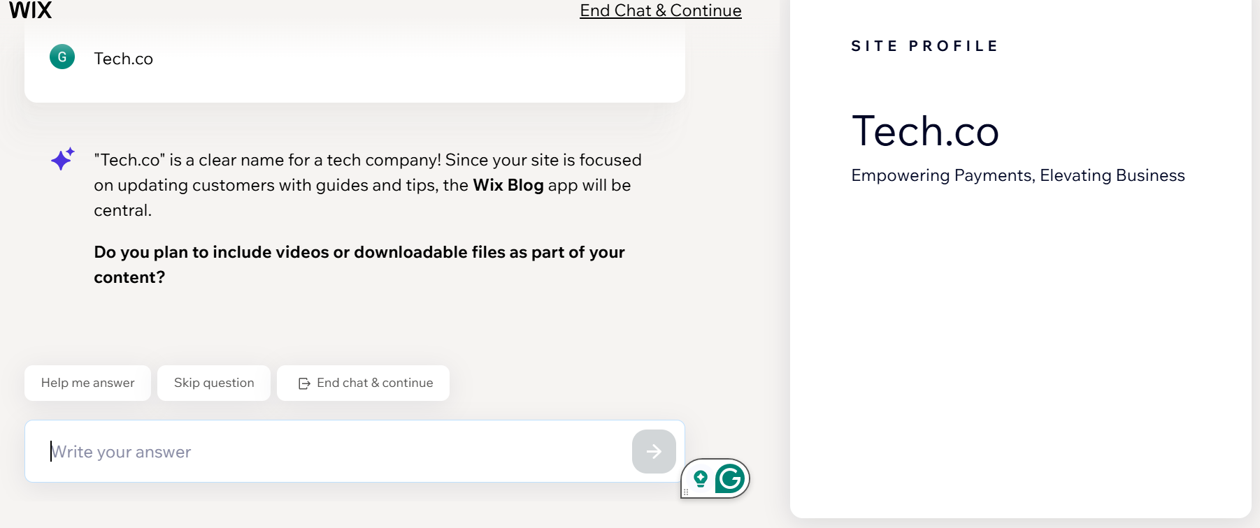 Screenshot of Wix AI setup. Source: Tech.co testing