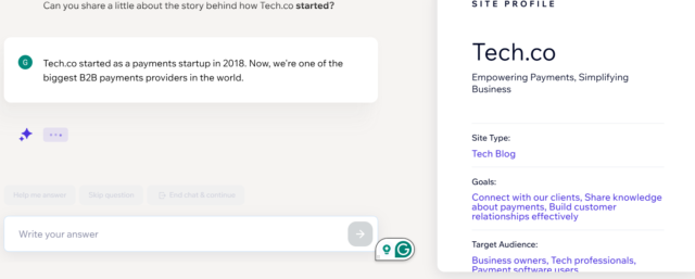 Screenshot of Wix AI setup. Source: Tech.co testing