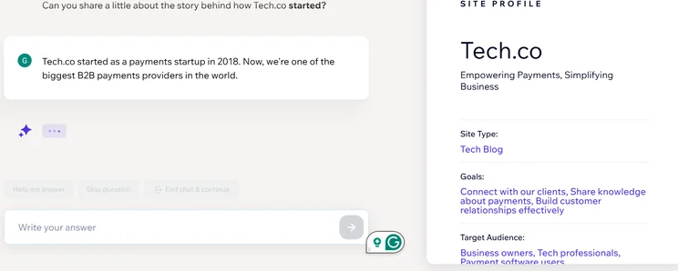 Screenshot of Wix AI setup. Source: Tech.co testing