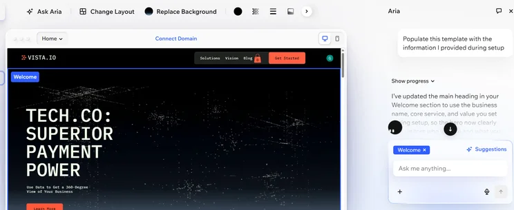Screenshot of Wix AI. Source: Tech.co testing