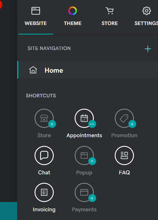 Screenshot of the GoDaddy navigation column. Source: Tech.co testing