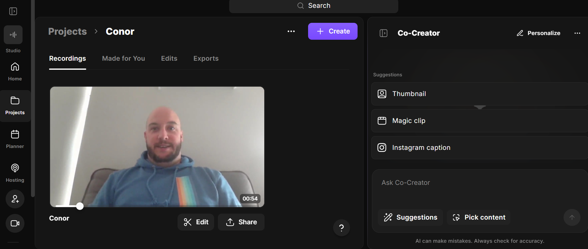 Riverside allows you to record locally, so you don't have to rely on a livestream to get your message out there. Source: Tech.co testing