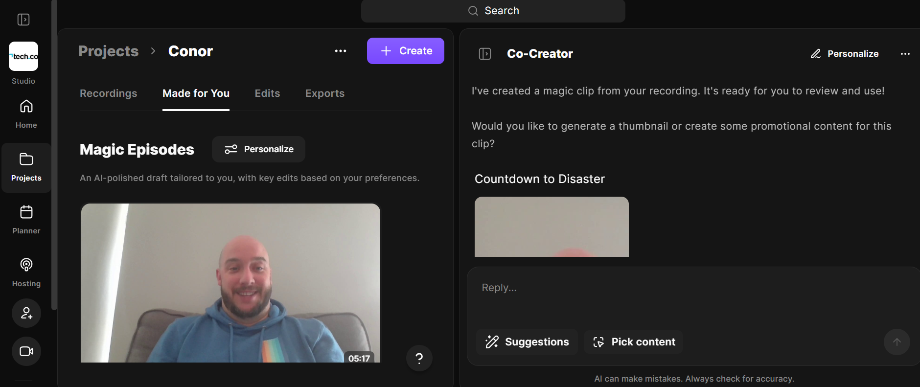 Riverside can generate social media clips for you, so you can promote your webinar, even when it's over. Source: Tech.co testing