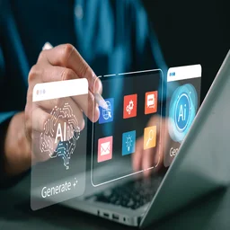 Person using AI project management software on tablet