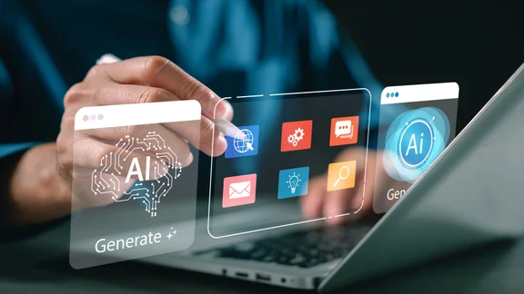 Person using AI project management software on tablet