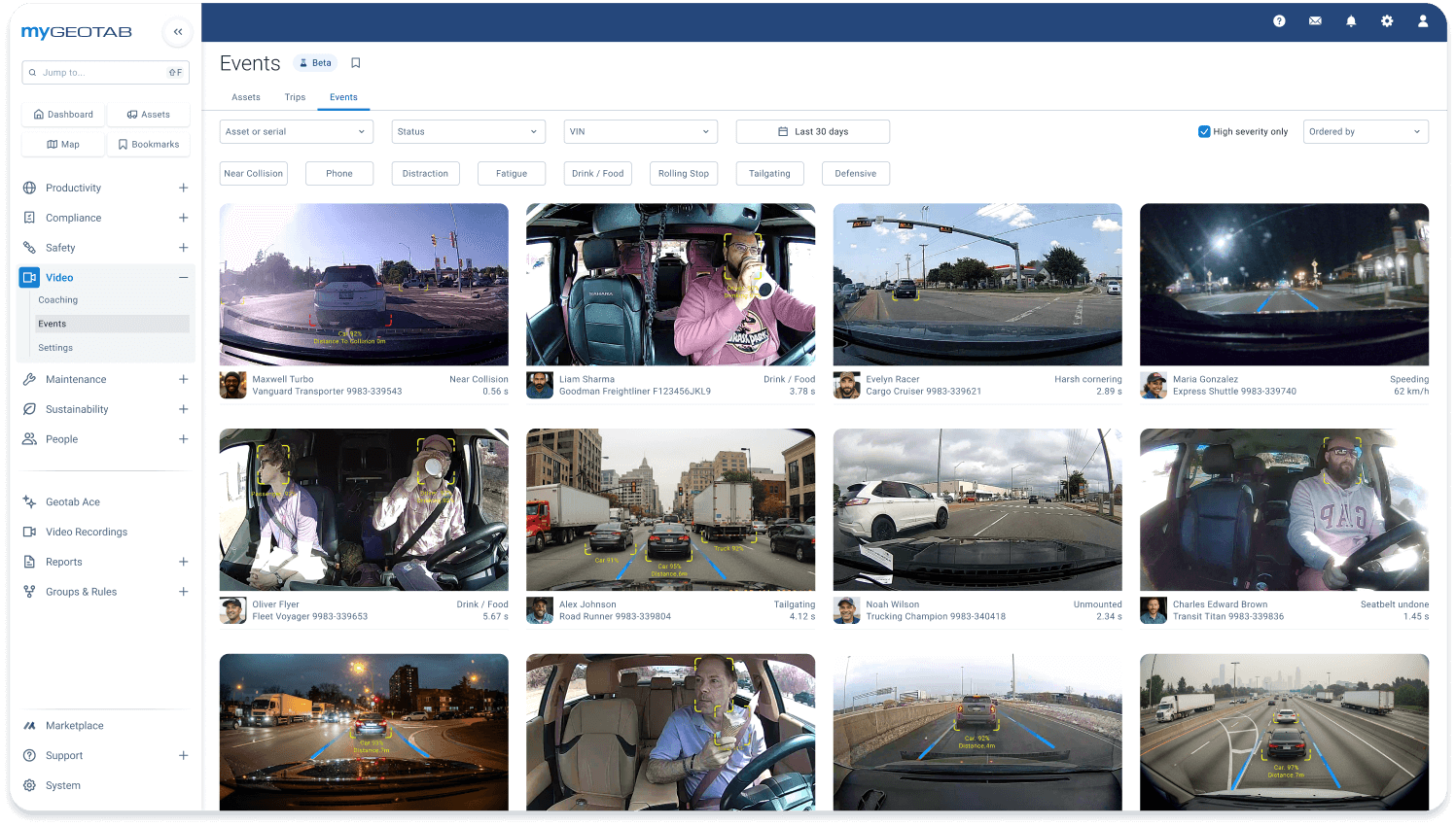 Geotab Go Focus Plus events are logged in software