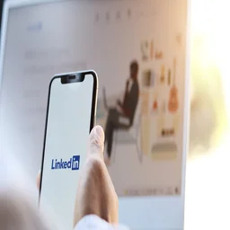 LinkedIn on phone and on background