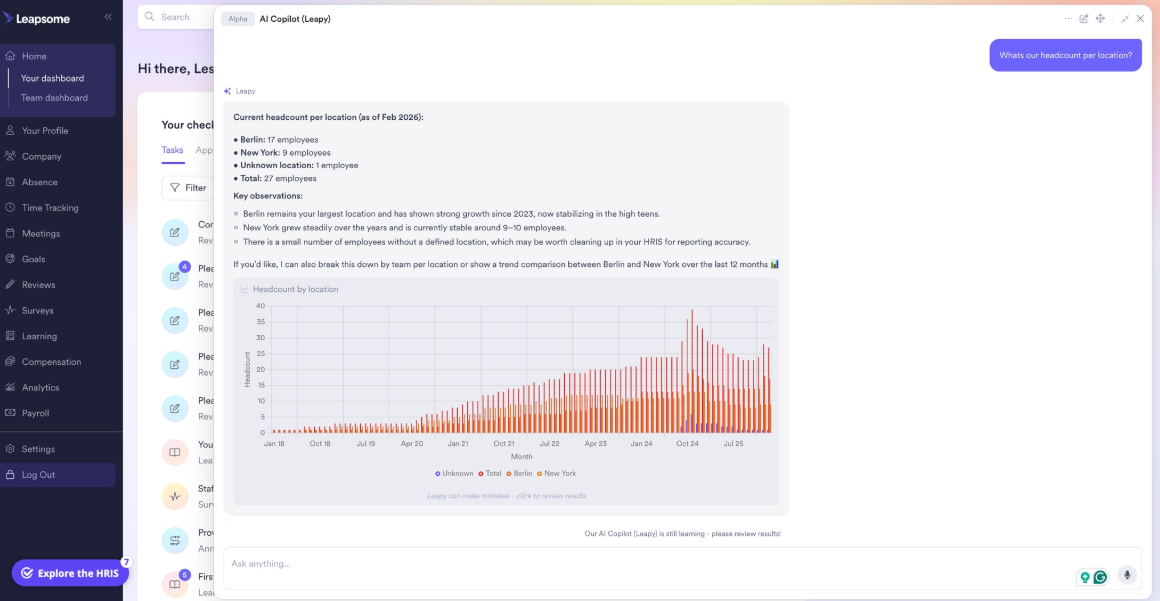 Screenshot of Leapsome AI widget builder. Source: People Managing People