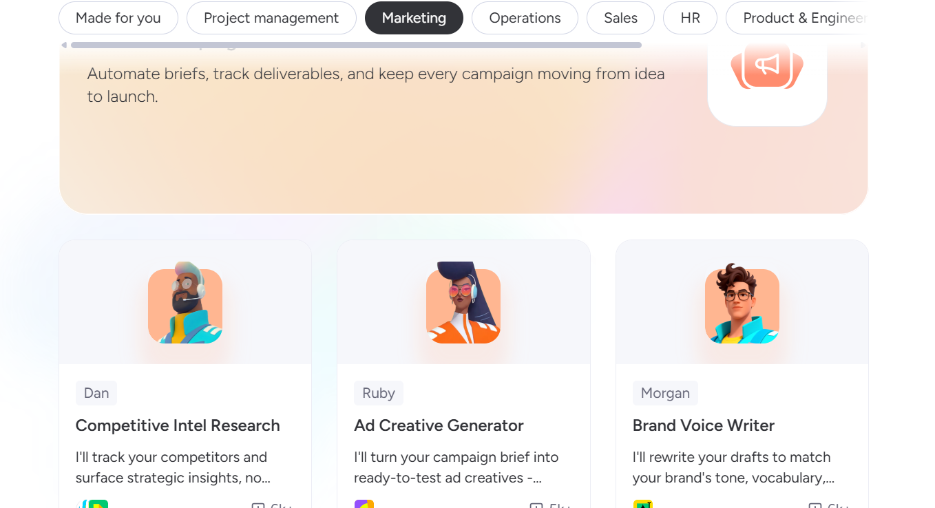 Screenshot of monday AI agents. Source: Tech.co
