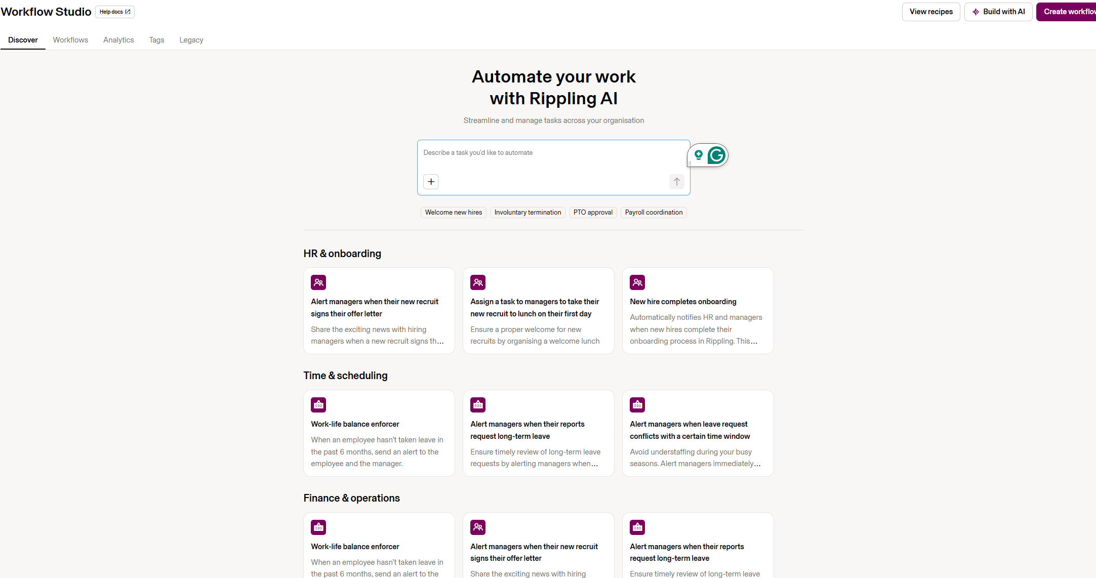 Screenshot of Rippling workflow builder. Source: Tech.co