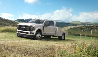 The 2027 Ford Super Duty truck in a field