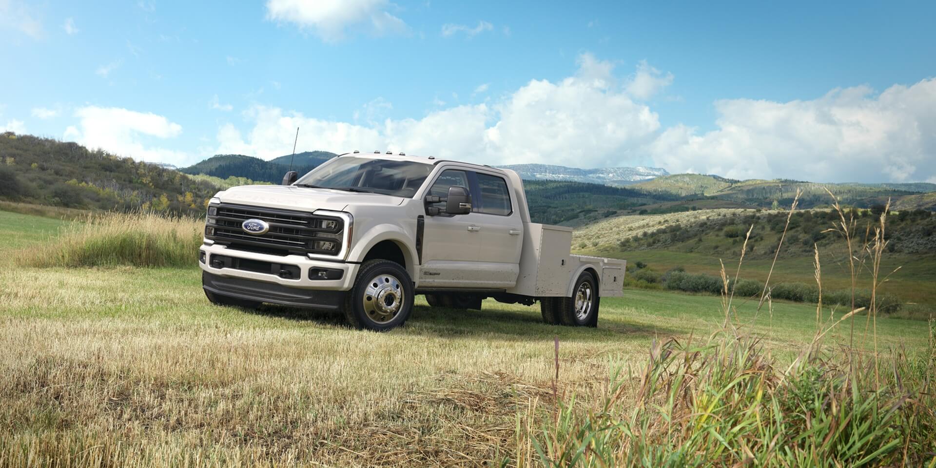 The 2027 Ford Super Duty truck in a field