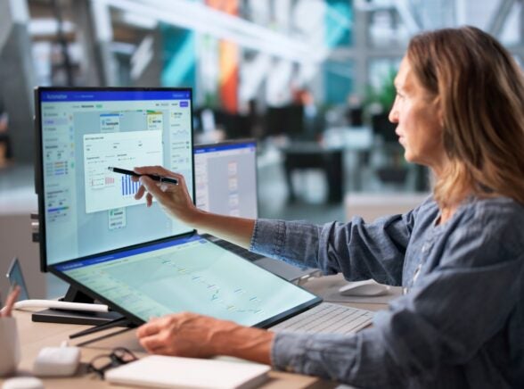 Marketer using touchscreen