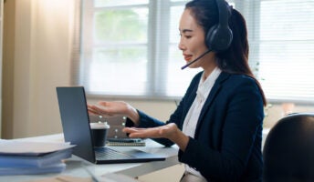 Officer worker using VoIP headset
