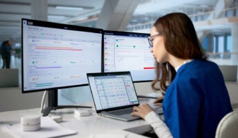 Woman working on laptop