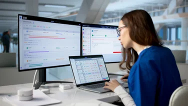 Woman working on laptop