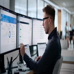 HR professional monitoring employee performance on a computer screen