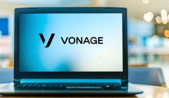 Vonage logo on laptop screen