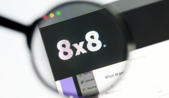 8x8 logo viewed through magnifying glass